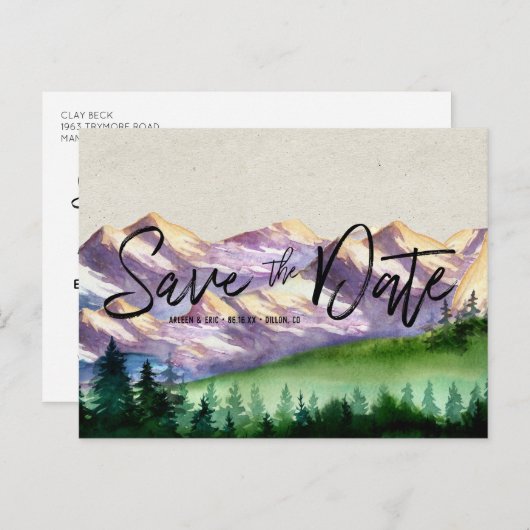 Rustic Mountain Wedding | Het Briefkaart Datum ops (Voorkant / Achterkant)