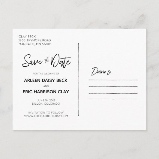 Rustic Mountain Wedding | Het Briefkaart Datum ops (Achterkant)