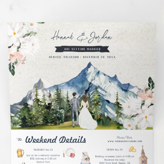 Rustic Mountain Wedding | Illustratie Drieluik Uitnodiging (Binnenzijde eerst)