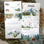 Rustic Mountain Wedding | Illustratie Drieluik Uitnodiging<br><div class="desc">Doe mee in de bergen! Plaats de toon voor een rustige bergbruiloft met een reisuitnodiging van het douaneweekend. Denk aan de Blauwe Ridge-bergen, de Smoky-bergen, de Appalachian, de Rocky-bergen, de Colorado, enz. Deze uitnodiging is een geweldige manier om je gasten aanvullende informatie te geven over de bruiloft. Deze kaarten kunnen...</div>