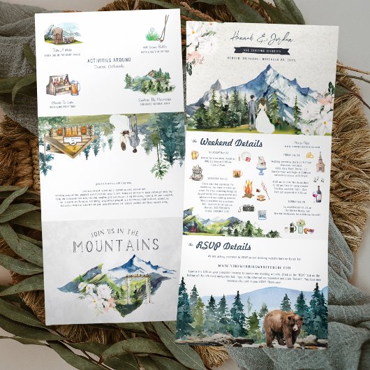 Rustic Mountain Wedding | Illustratie Drieluik Uitnodiging