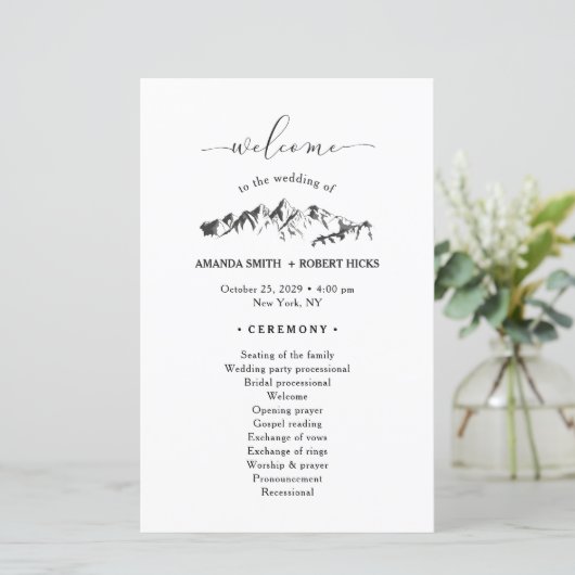 Rustic Mountain Wedding Program (Staand voorkant)