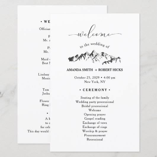 Rustic Mountain Wedding Program (Voorkant / Achterkant)
