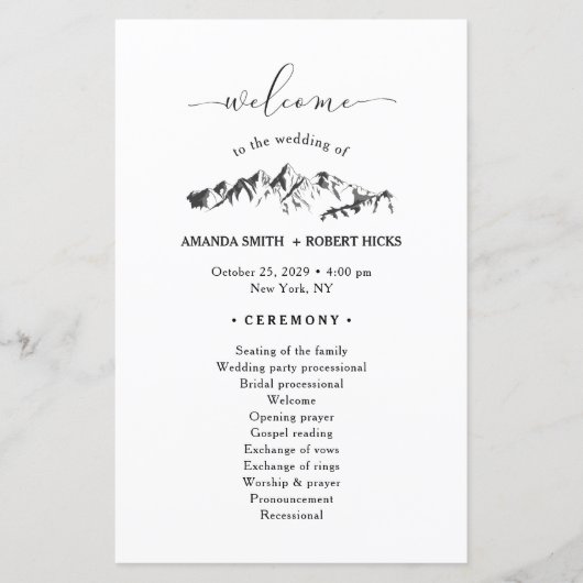 Rustic Mountain Wedding Program (Voorkant)