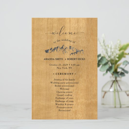 Rustic Mountain Wedding Program (Staand voorkant)