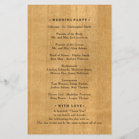 Rustic Mountain Wedding Program (Achterkant)