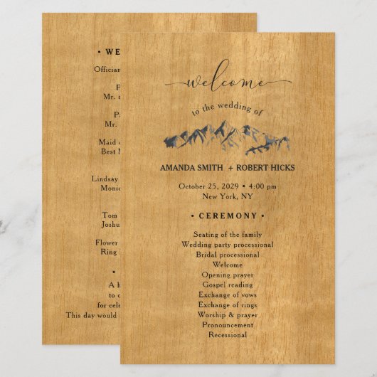 Rustic Mountain Wedding Program (Voorkant / Achterkant)