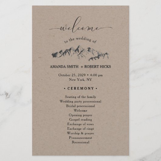 Rustic Mountain Wedding Program (Voorkant)