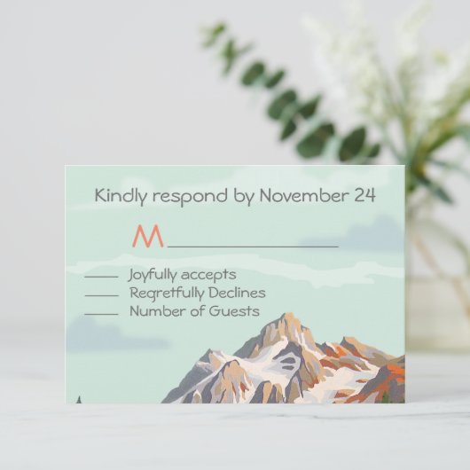 Rustic Mountain Wedding RSVP Kaartje (Staand voorkant)