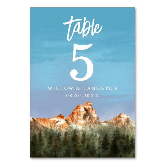 Rustic Mountain Wedding Table Number Kaart (Achterkant)