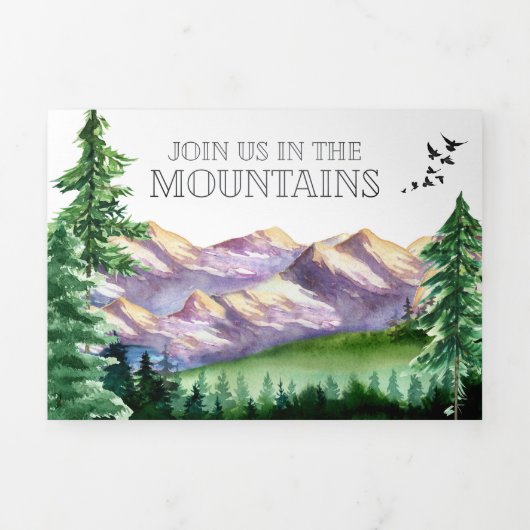 Rustic Mountain Wedding Tri-Fold Uitnodiging (Cover)