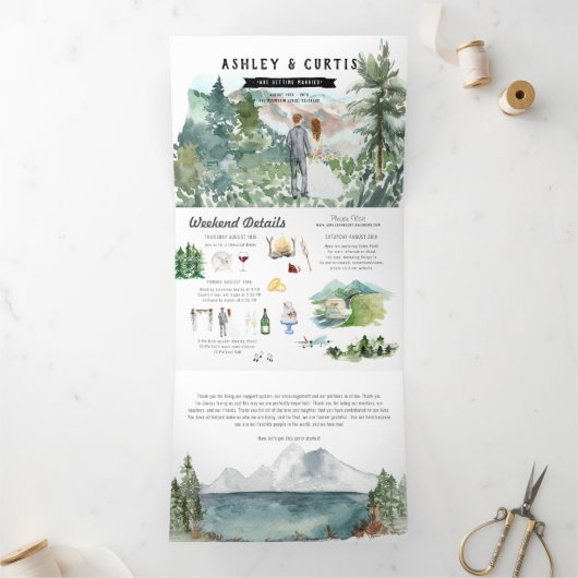 Rustic Mountain Wedding Tri-Fold Uitnodiging (Binnen)