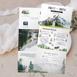 Rustic Mountain Wedding Tri-Fold Uitnodiging<br><div class="desc">Doe mee in de bergen! Plaats de toon voor een rustige bergbruiloft met een douane alle-in-één uitnodiging. Denk aan de Blauwe Ridge-bergen, de Smoky-bergen, de Appalachian, de Rocky-bergen, de Colorado, enz. Deze uitnodiging is een geweldige manier om je gasten aanvullende informatie te geven over de bruiloft. Deze kaarten kunnen een...</div>