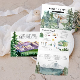 Rustic Mountain Wedding Tri-Fold Uitnodiging