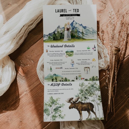 Rustic Mountain Wedding Tri-Fold Uitnodiging