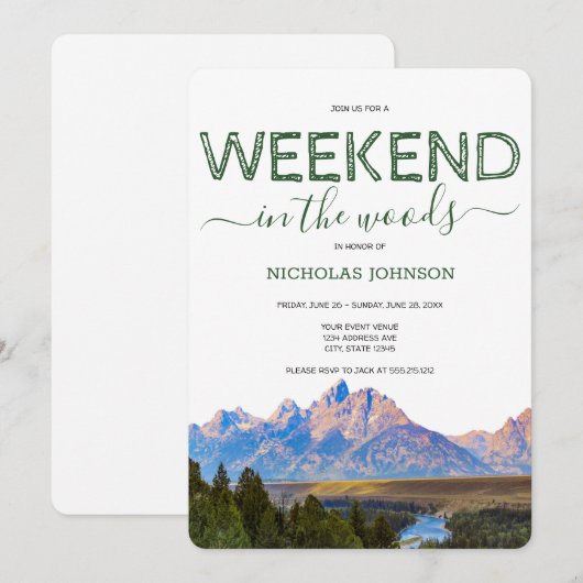 Rustic Mountain Weekend in de Bossen Bachelor Kaart (Voorkant / Achterkant)