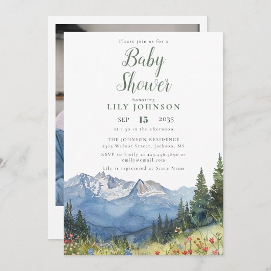 Rustic Mountain Wildflower Baby shower Foto Kaart (Voorkant / Achterkant)