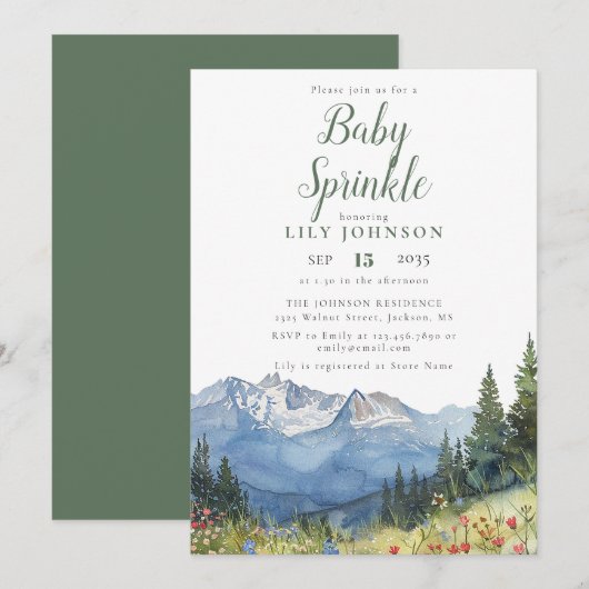 Rustic Mountain Wildflower Baby shower Sprinkle Kaart (Voorkant / Achterkant)