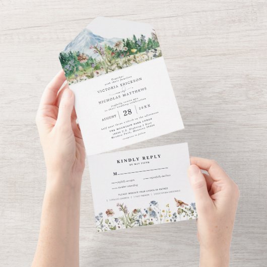 Rustic Mountain Wildflower | Boho Wedding All In One Uitnodiging (Afscheurbaar)