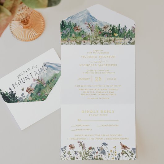 Rustic Mountain Wildflower | Boho Wedding All In One Uitnodiging