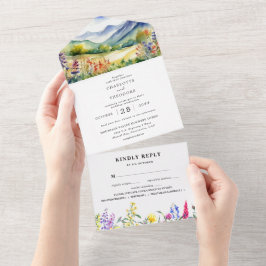 Rustic Mountain Wildflower | Boho Wedding All In One Uitnodiging