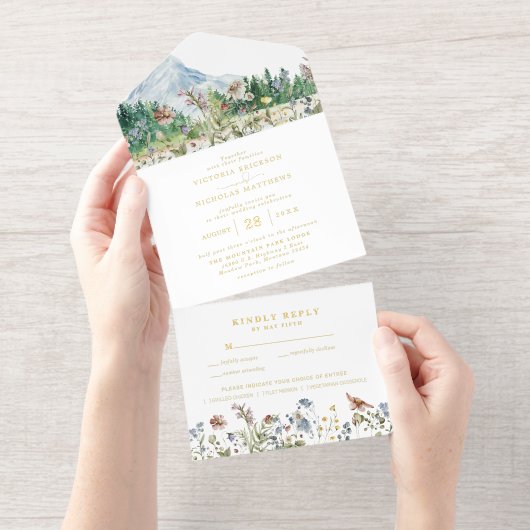 Rustic Mountain Wildflower | Boho Wedding All In One Uitnodiging (Uittrekbaar)