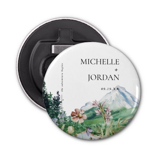 Rustic Mountain Wildflower | Boho Wedding Button Flesopener (Voorkant)