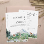 Rustic Mountain Wildflower | Boho Wedding Kaart<br><div class="desc">Deze trouwuitnodiging is voorzien van boho waterverf bergen en kleurrijke wilde bloemen met een eenvoudig en minimalistisch ontwerp. Dit is de perfecte uitnodiging voor een lente- of herfst-bruiloft. Dit mellow-bergpalet met evergreen, en stoffig blauw voelt zeker zowel elegant als roest. Het is net zo boho als verfrissend! Deze design kunnen...</div>