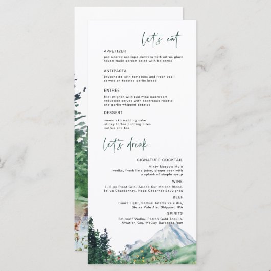 Rustic Mountain Wildflower | Boho Wedding Menu (Voorkant / Achterkant)
