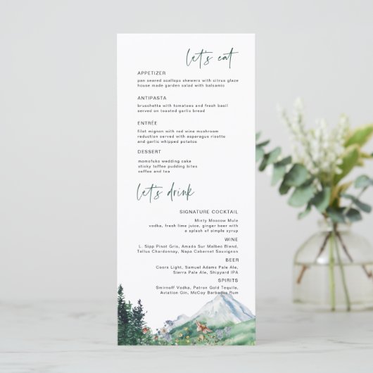 Rustic Mountain Wildflower | Boho Wedding Menu (Staand voorkant)