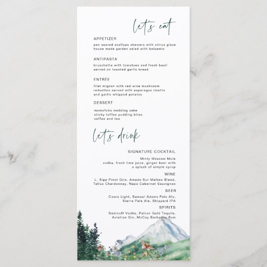 Rustic Mountain Wildflower | Boho Wedding Menu (Voorkant)