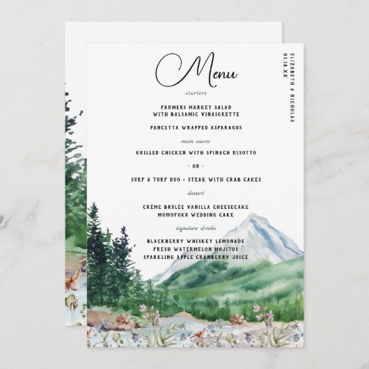 Rustic Mountain Wildflower | Boho Wedding Menu (Voorkant / Achterkant)