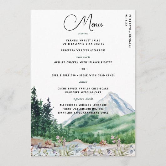 Rustic Mountain Wildflower | Boho Wedding Menu (Voorkant)