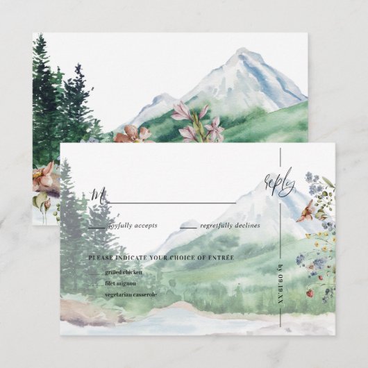Rustic Mountain Wildflower | Boho Wedding RSVP Kaartje (Voorkant / Achterkant)