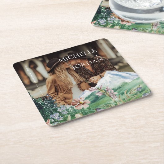 Rustic Mountain Wildflower | Foto van Boho Wedding Kartonnen Onderzetters (Schuin)