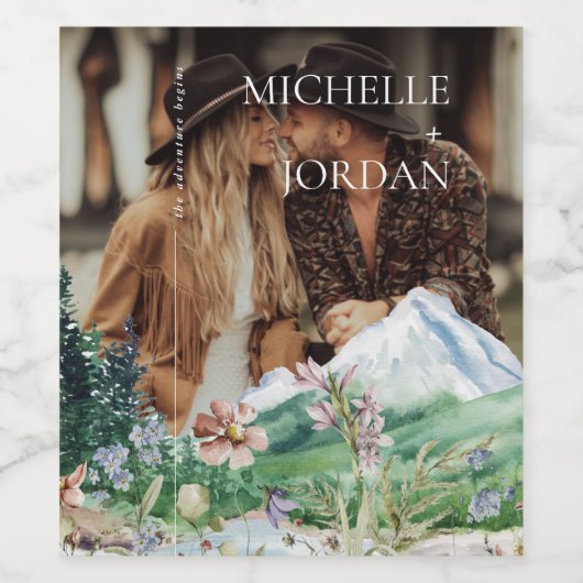 Rustic Mountain Wildflower | Foto van Boho Wedding Wijn Etiket (Enkel label)