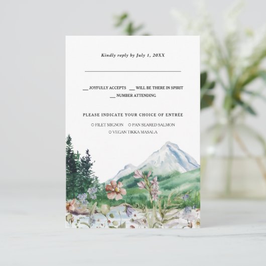 Rustic Mountain Wildflower | Weddenschap RSVP Aankondiging (Staand voorkant)