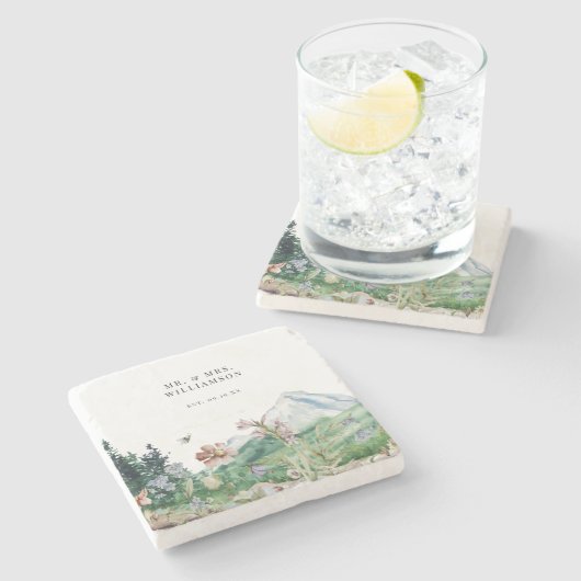 Rustic Mountain Wildflower | Weddenschapsmonogram Stenen Onderzetter (Zijkant)