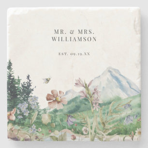 Rustic Mountain Wildflower   Weddenschapsmonogram Stenen Onderzetter