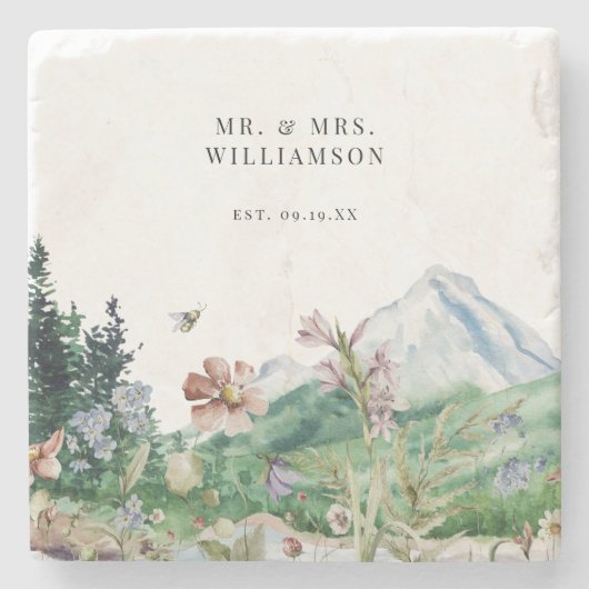 Rustic Mountain Wildflower | Weddenschapsmonogram Stenen Onderzetter (Voorkant)