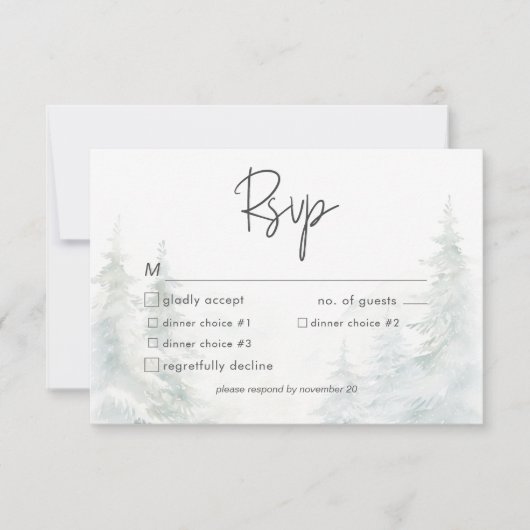 Rustic Mountain Winter Scene Waterverf Diner RSVP Kaartje (Voorkant)