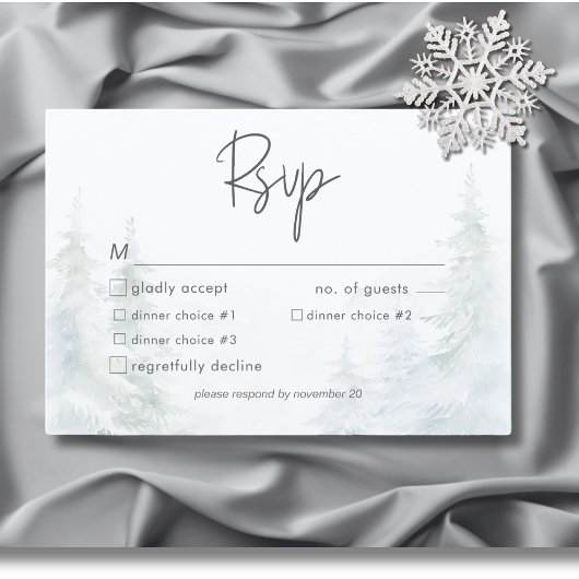 Rustic Mountain Winter Scene Waterverf Diner RSVP Kaartje