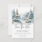 Rustic Mountain Winter Scene Waterverf Foto Save The Date (Voorkant)
