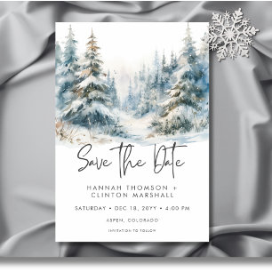 Rustic Mountain Winter Scene Waterverf Foto Save The Date