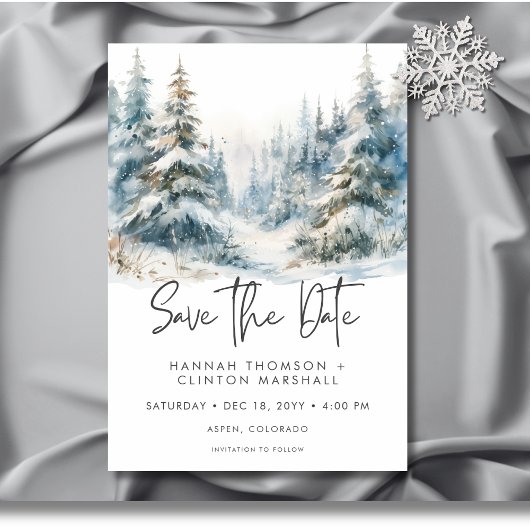 Rustic Mountain Winter Scene Waterverf Foto Save The Date