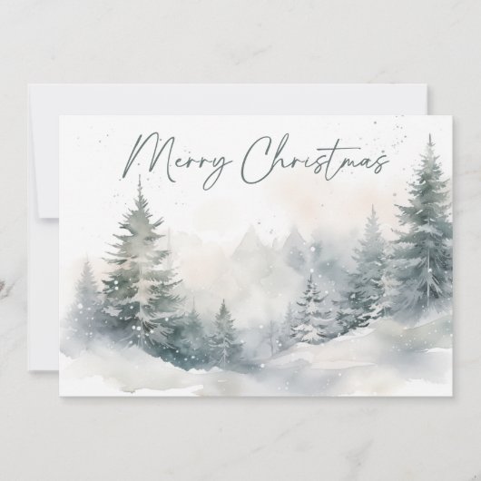 Rustic Mountain Winter Scene Waterverf Kerst Feestdagenkaart (Voorkant)