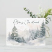 Rustic Mountain Winter Scene Waterverf Kerst Feestdagenkaart (Staand voorkant)
