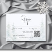 Rustic Mountain Winter Scene Waterverf QR-code RSVP Kaartje