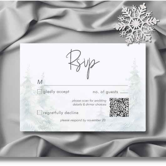 Rustic Mountain Winter Scene Waterverf QR-code RSVP Kaartje