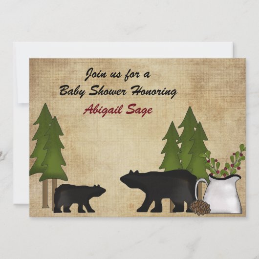 Rustic Mountain Woodland Beren Baby shower Uitnodi Kaart (Voorkant)